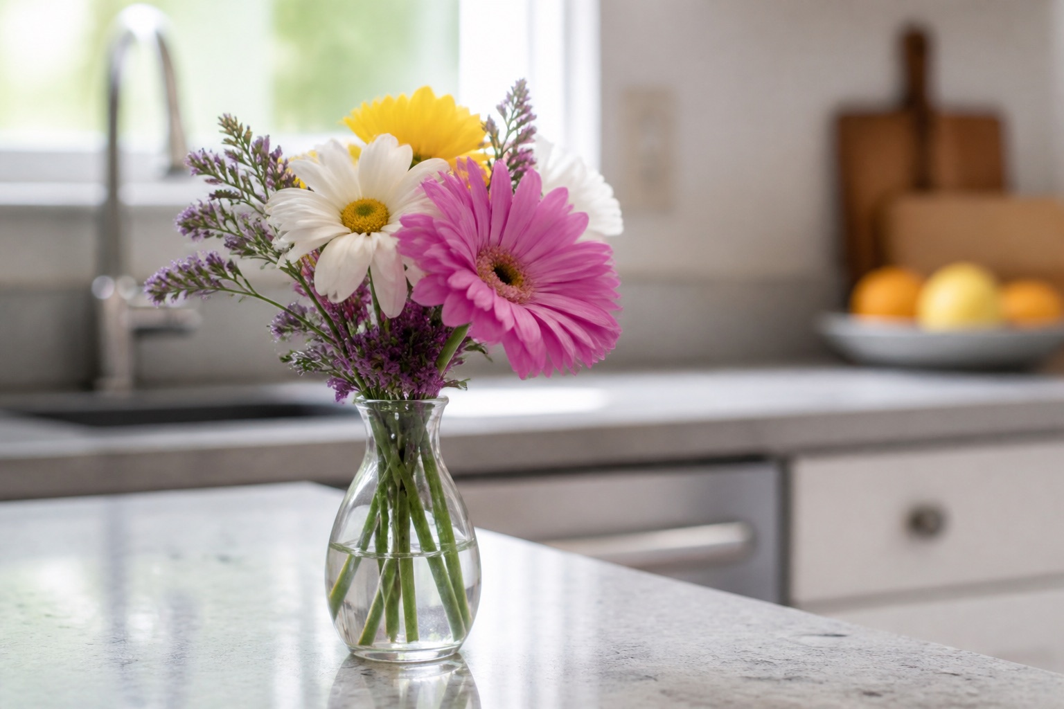 A clear bud vase